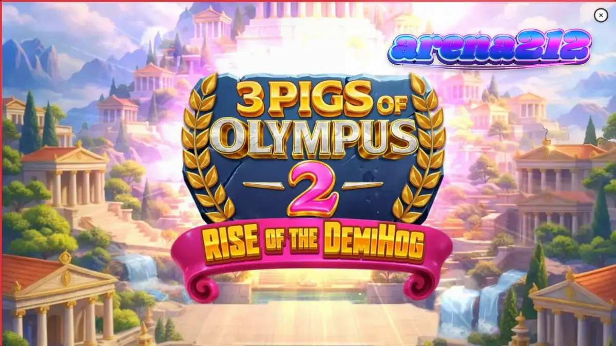 Tampilan visual slot 3 Pigs of Olympus 2 Rise of the DemiHog dengan tema mitologi Yunani